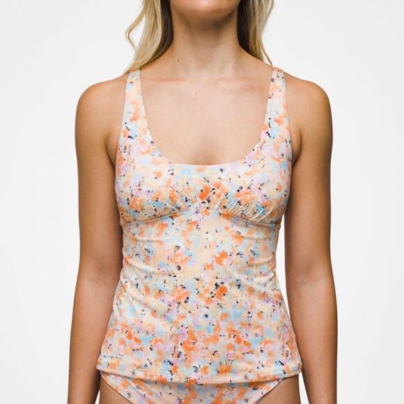 prAna Mallorca Tankini Top in Impression Orange Blue Print - Picture 3 of 5